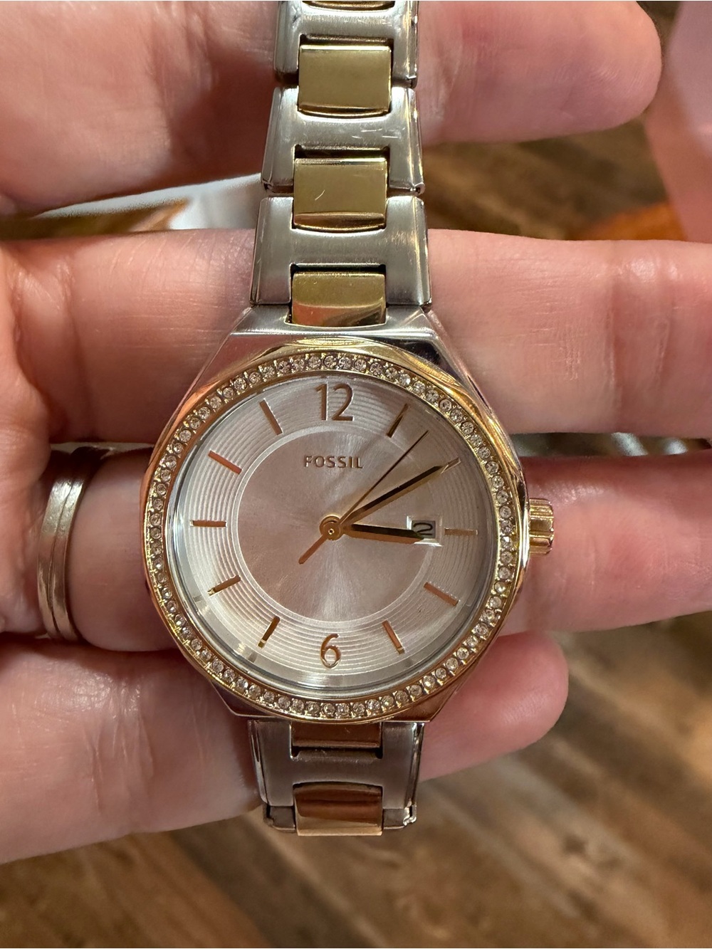 Fossil Women's Two-Tone Gold and Silver Watch With Crystal Accent around Face